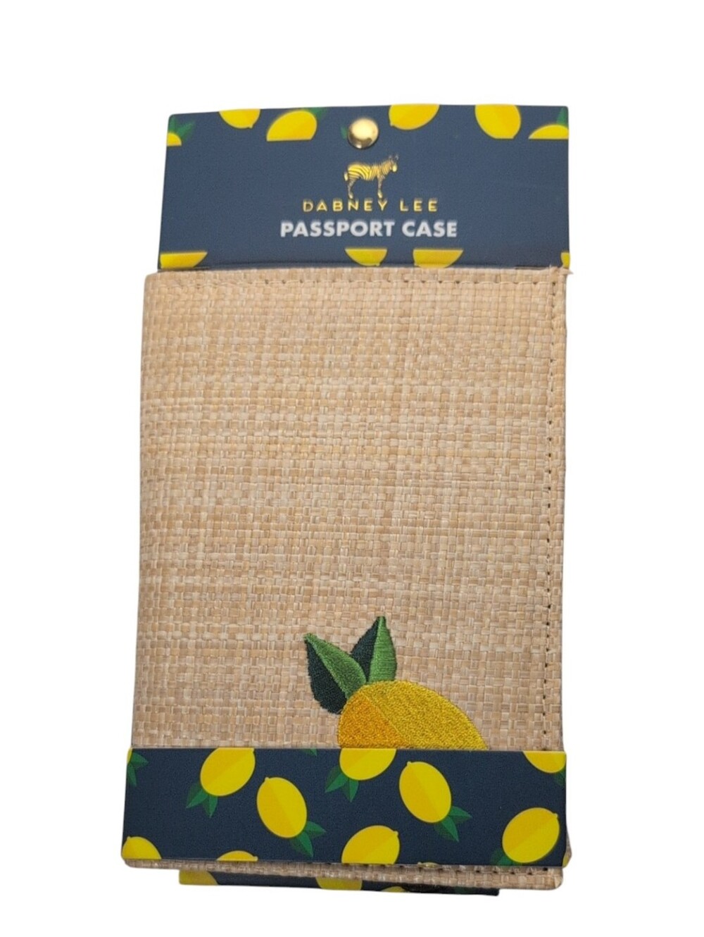 Dabney Lee Straw Passport Case Embroidered Lemon